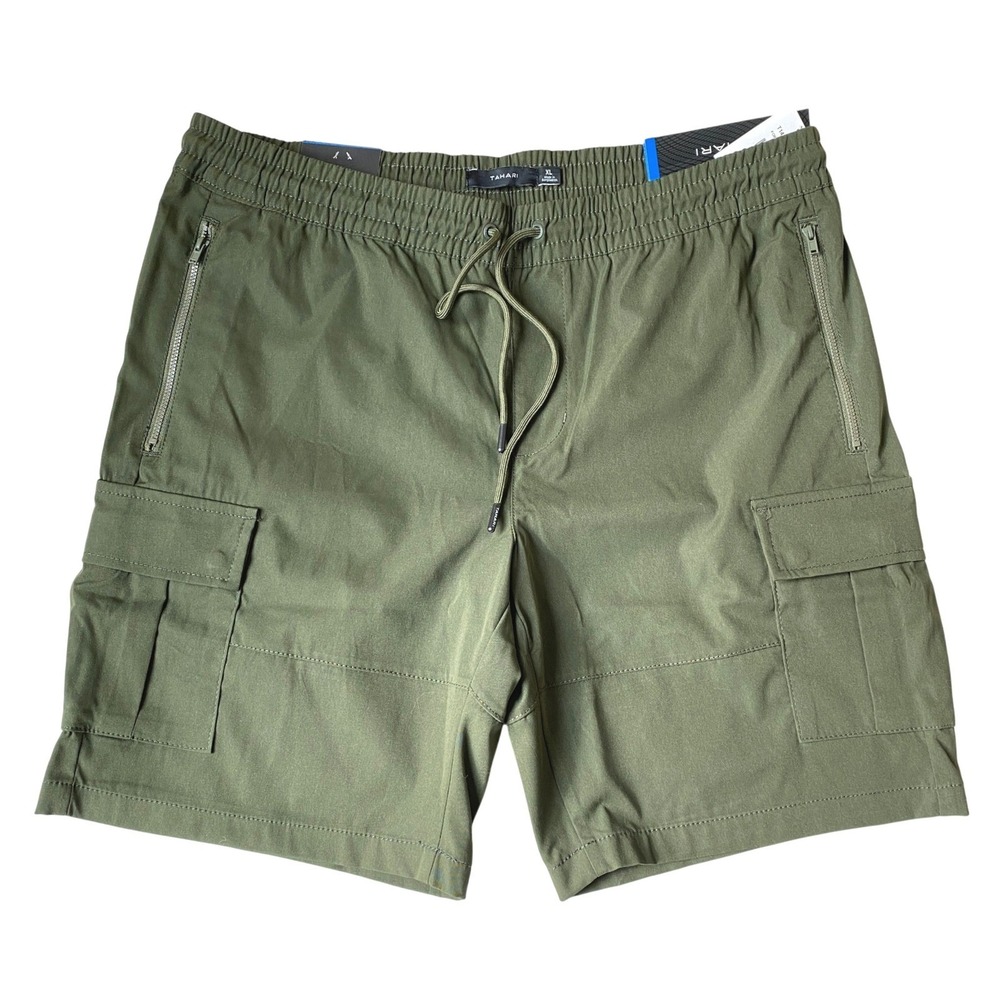 Tahari Mens Odyssey Tech Cargo Shorts XL Forest Green Adjustable Waistband NWT